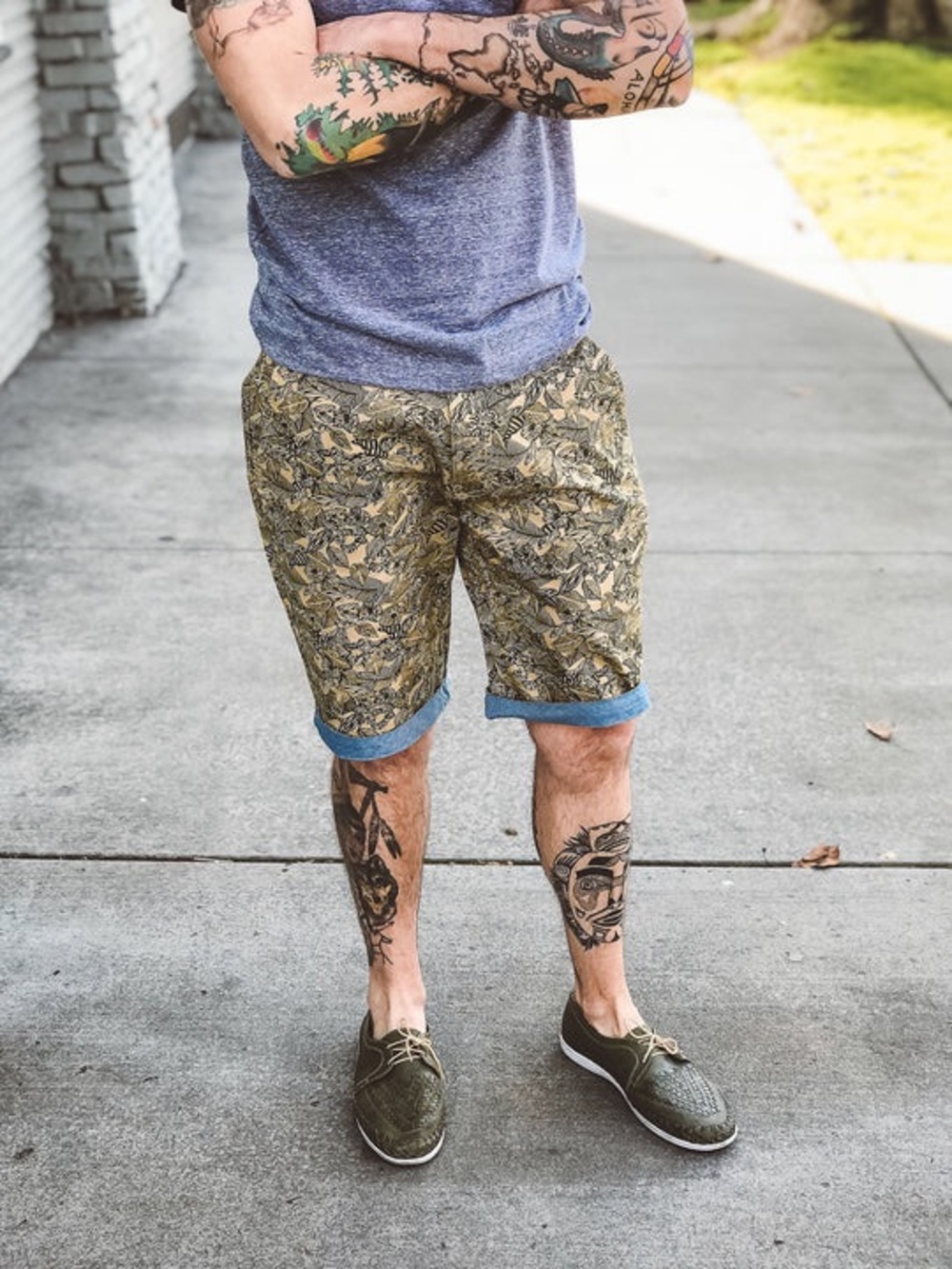 Men's Olive Floral Print Casual Shorts